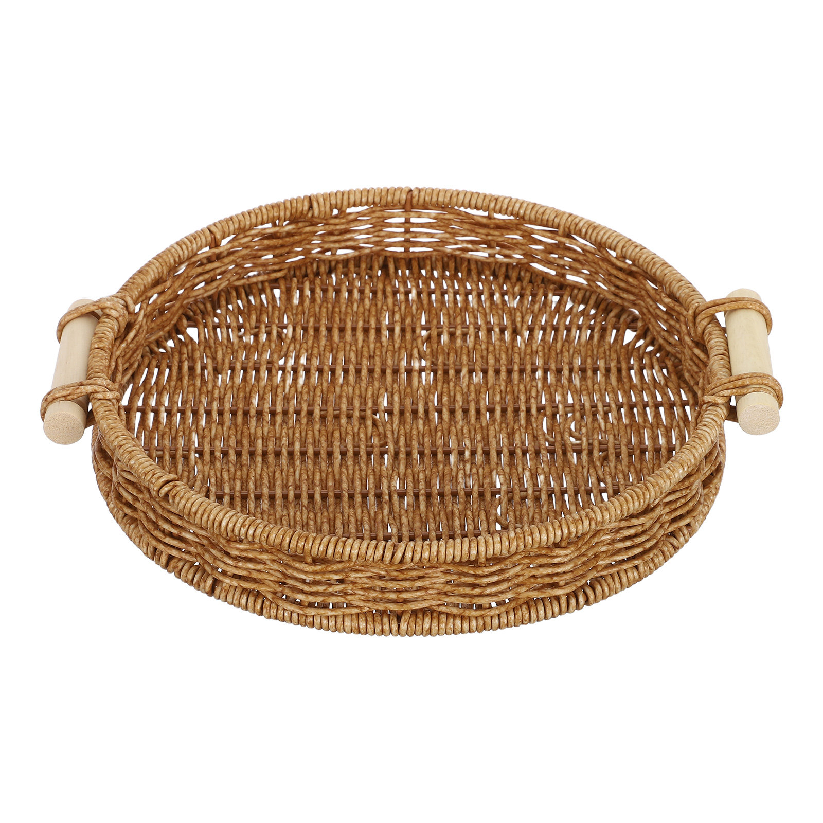 Rattan Tray Handle - ตะกร้าขนมปังหวายเทียม ขนาด 27 ซม. ทรงกลม ถาดเสิร์ฟขนมพร้อมหูจับ