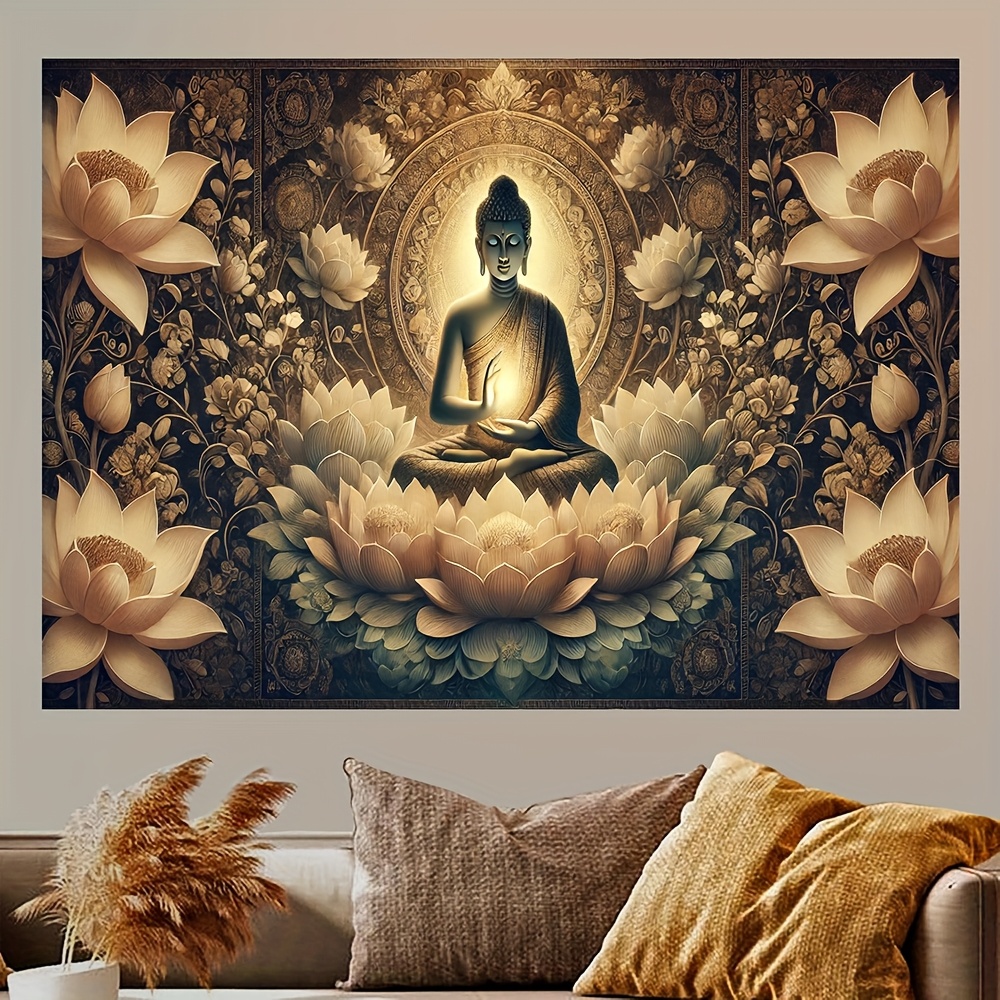Interior Design Zen - ภาพพิมพ์ลายดอกบัวพระพุทธรูป สำหรับตกแต่งผนัง ศิลปะเซน เหมาะสำหรับห้องนั่งเล่น พื้นที่ทำสมาธิ ตกแต่งภายในบ้าน
