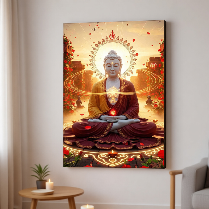 Interior Design Zen - ภาพวาดศิลปะบนผืนผ้าใบพระพุทธรูปแบบตะวันออกสมัยใหม่ ดีไซน์แนวเซนเพื่อความสงบและเงียบสงบสำหรับตกแต่งภายในบ้าน โปสเตอร์ติดกรอบอย่างสวยงาม