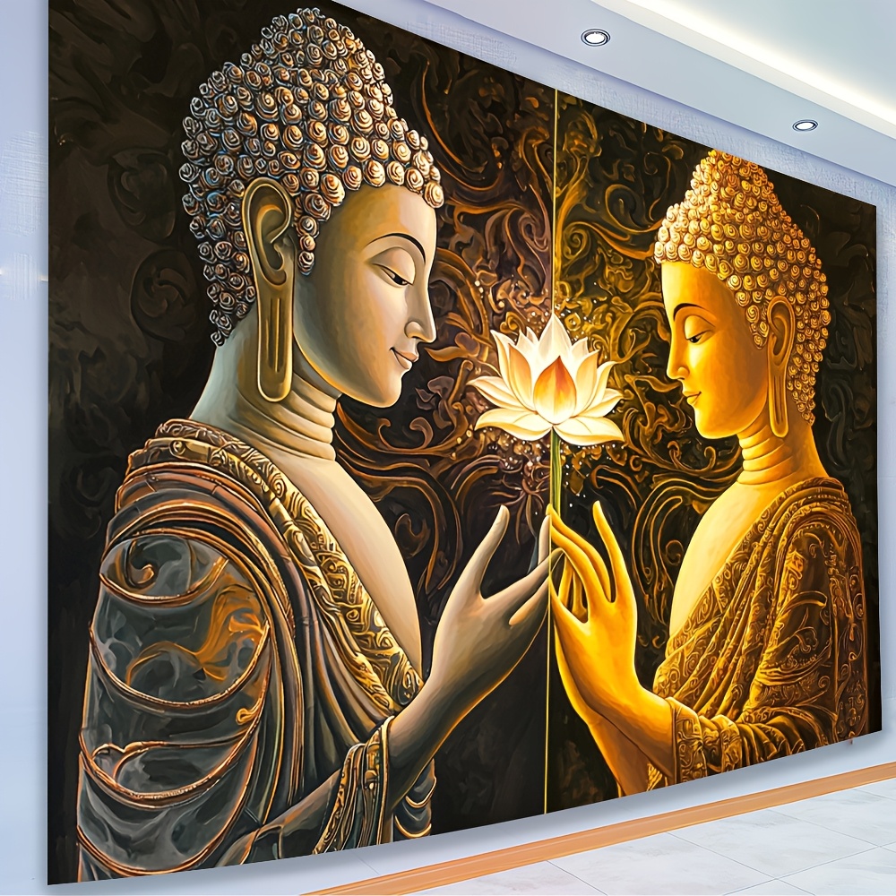 Interior Design Zen - ผ้าแขวนผนังลายดอกบัวพระพุทธรูป ศิลปะทางจิตวิญญาณ ตกแต่งธีมเซน การทำสมาธิ ตกแต่งภายในบ้าน สไตล์ห้องนั่งเล่นที่สงบสุข