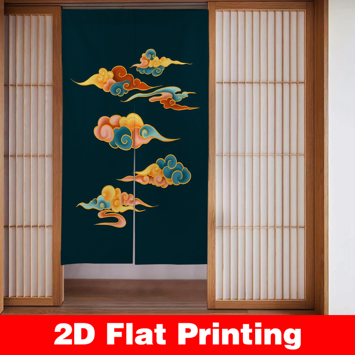Interior Design Zen - ม่านประตูญี่ปุ่น ฉากกั้นห้อง ตกแต่งห้อง ลายเมฆแบบตะวันออก ผ้าฉากหลัง การออกแบบตกแต่งภายในบ้าน