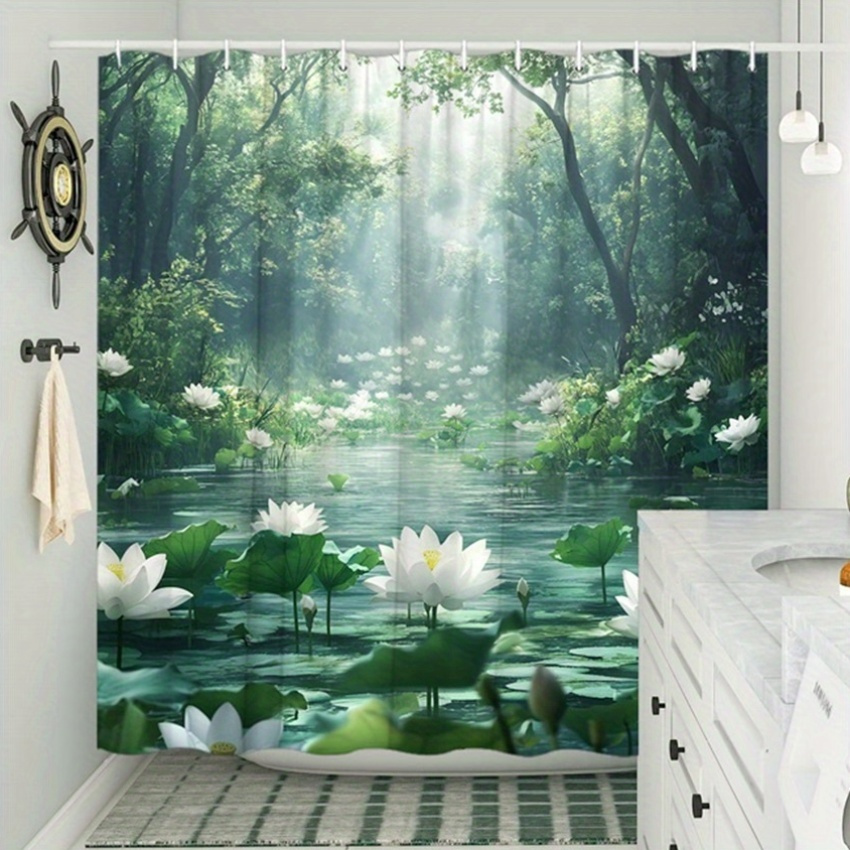 ม่านอาบน้ำลายดอกบัว โพลีเอสเตอ - Interior Design Zen บทวิจารณ์และราคา