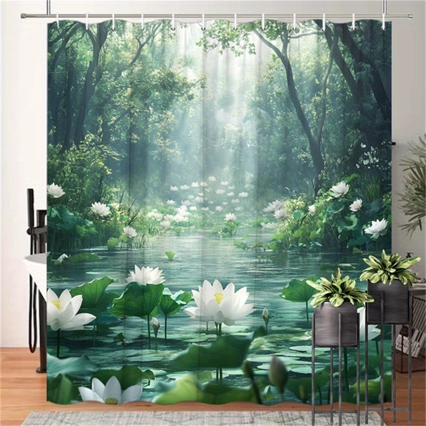 ม่านอาบน้ำลายดอกบัว โพลีเอสเตอ - Interior Design Zen บทวิจารณ์และราคา