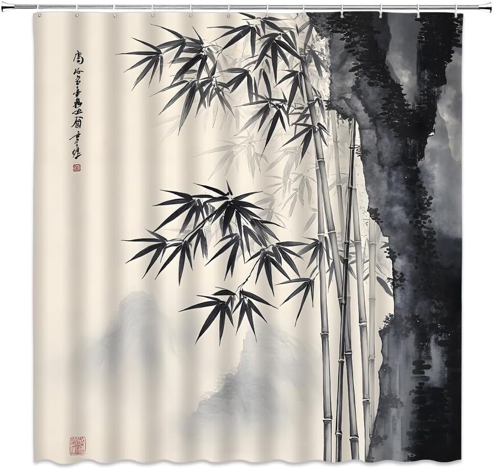 ม่านอาบน้ำลายหมึกจีนแบบเอเชีย  - Interior Design Zen บทวิจารณ์และราคา