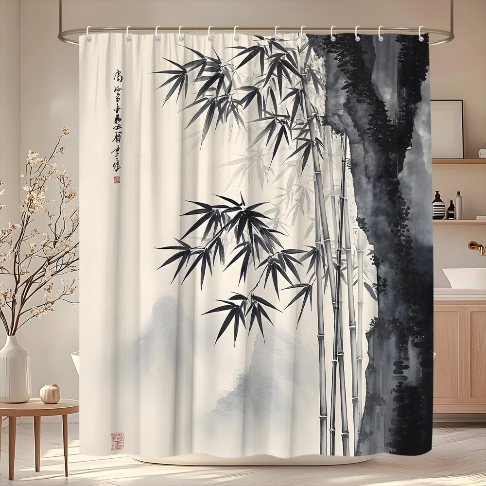 ม่านอาบน้ำลายหมึกจีนแบบเอเชีย  - Interior Design Zen บทวิจารณ์และราคา