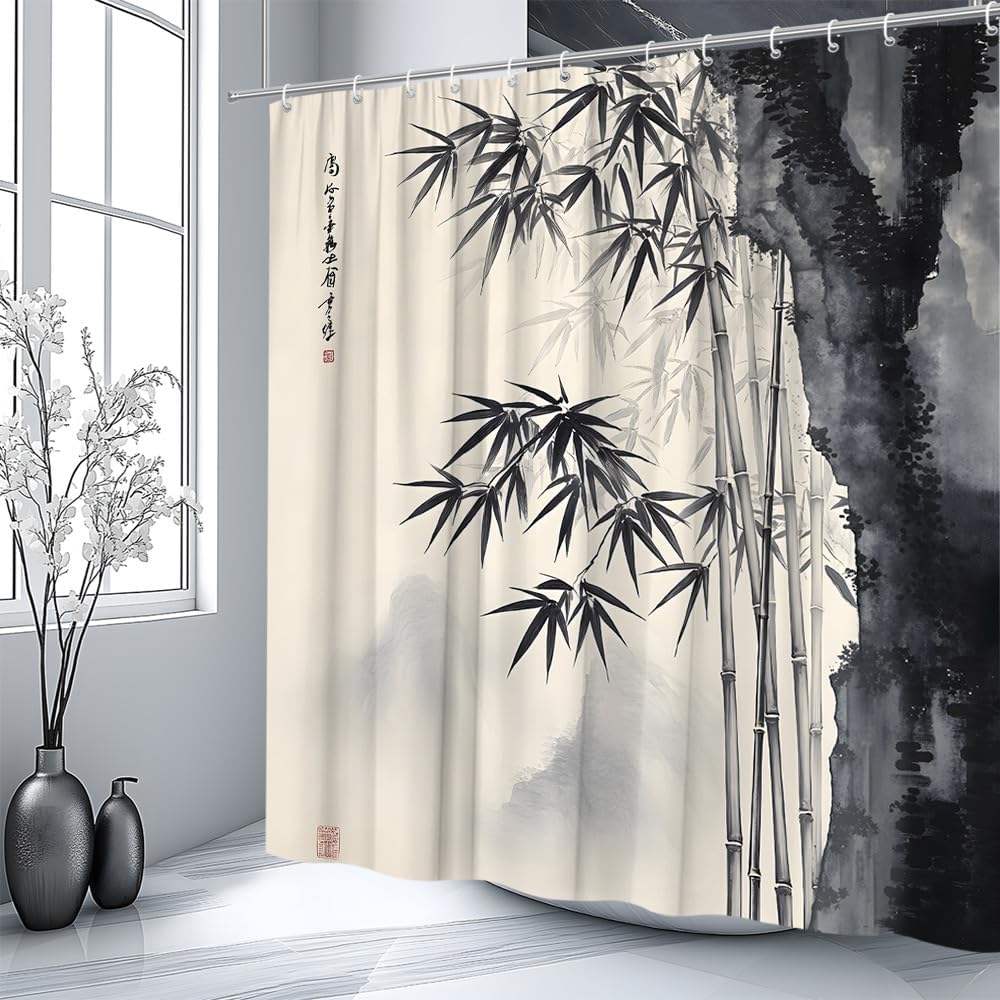 ม่านอาบน้ำลายหมึกจีนแบบเอเชีย  - Interior Design Zen บทวิจารณ์และราคา