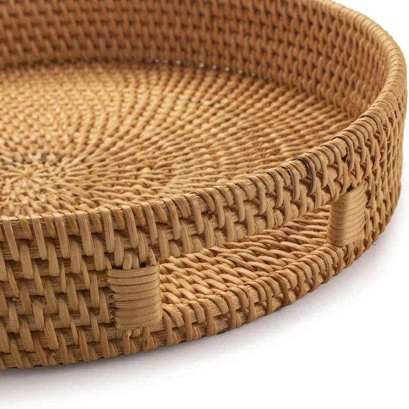 ถาดเสิร์ฟหวายทรงกลม ถาดออตโตมั - Rattan Tray Handle บทวิจารณ์และราคา